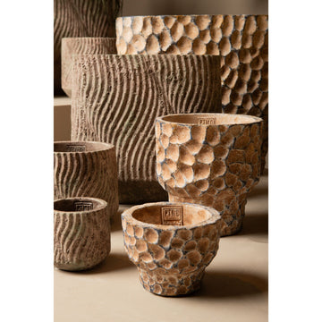 Blumentopf – Ovale Form, Gestempeltes Muster, Braune Farbe, S – Liselot | PTMD