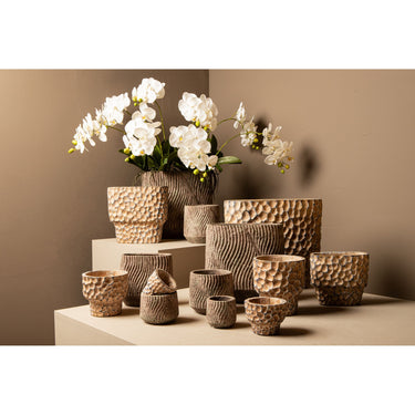 Topf – Wellen Linien, Zement Material, Runde Form, XS - Diesel | PTMD
