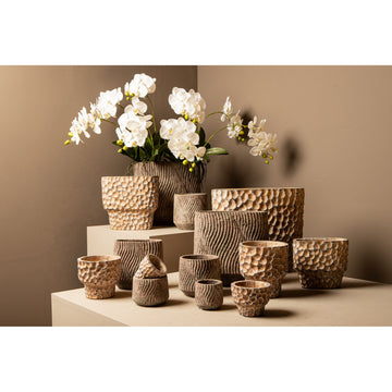 Flowerpot - Round shape, Stamped pattern, Brown color, L - Liselot | PTMD