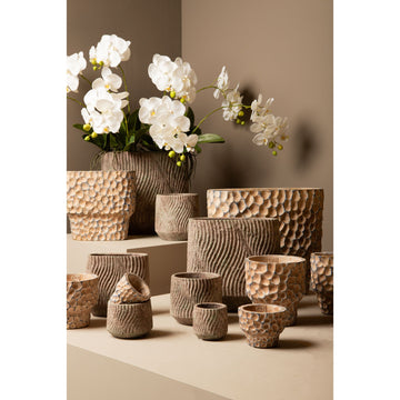 Flowerpot - Round shape, Stamped pattern, Brown color, L - Liselot | PTMD