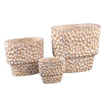 Blumentopf – Ovale Form, Gestempeltes Muster, Braune Farbe, S – Liselot | PTMD