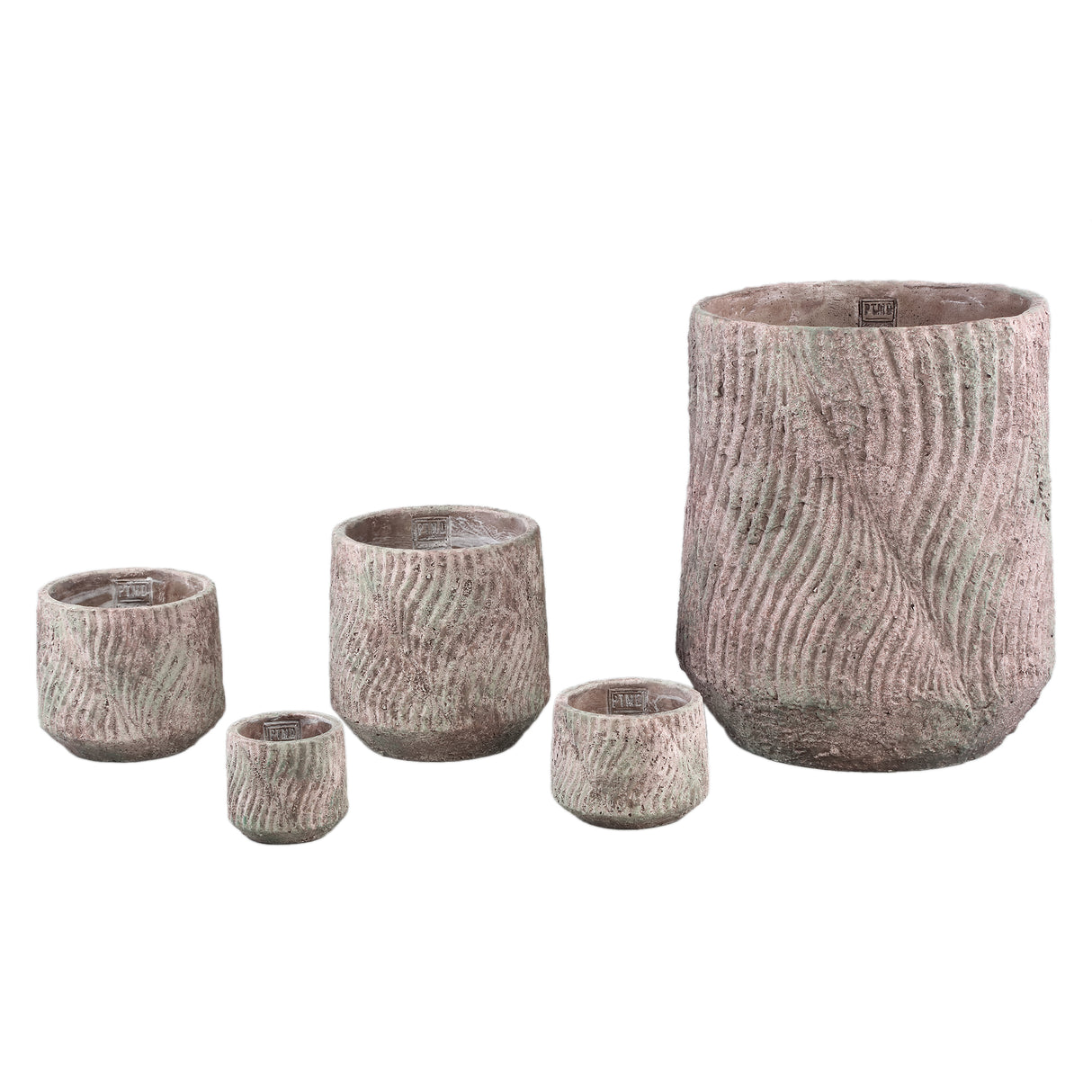 Flower Pot – Round Shape, Wavy Lines Pattern, Grey Color, S – Diesel | PTMD