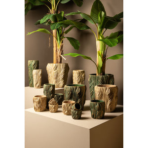 Flower Pot - Round Cement, Wavy Lines, Green, Low, XXL – Alexio | PTMD