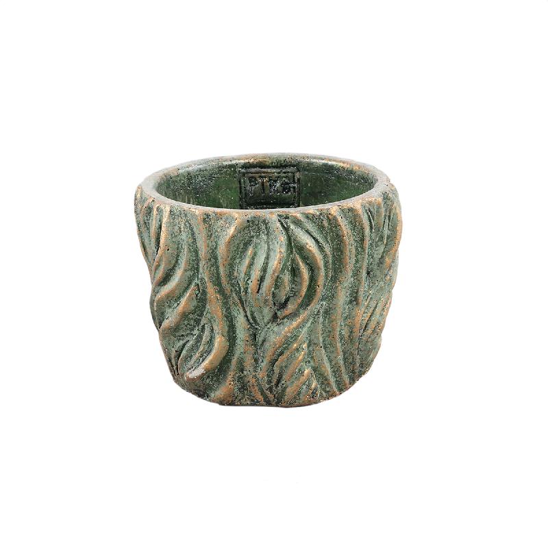 Flowerpot - Round Cement, Wavy Lines, Green, Low, S – Alexio | PTMD