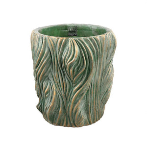 Flowerpot - Round Cement, Wavy Lines, Green, Low, XL – Alexio | PTMD