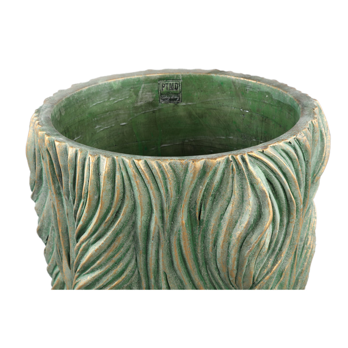 Flower Pot - Round Cement, Wavy Lines, Green, Low, XXL – Alexio | PTMD