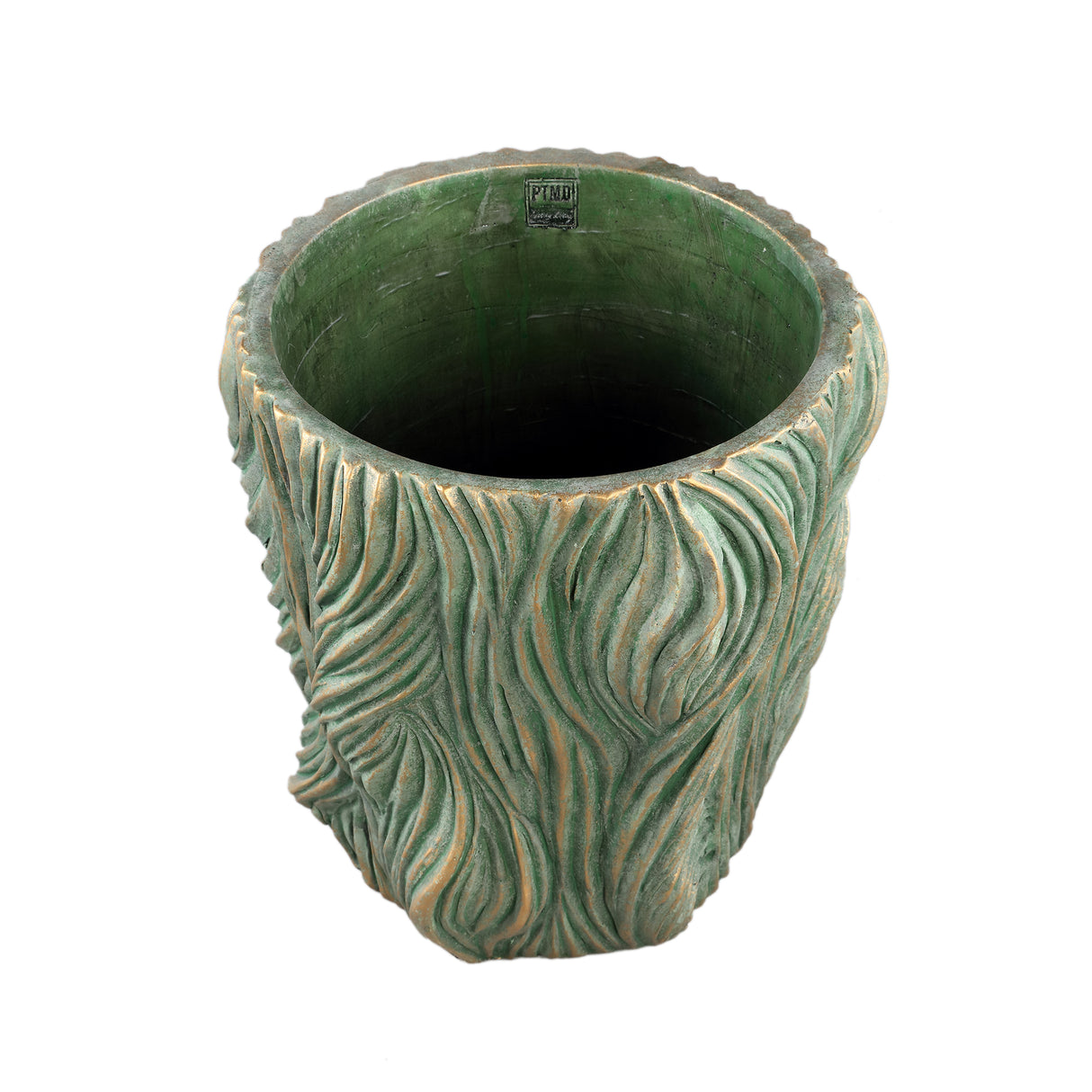 Flower Pot - Round Cement, Wavy Lines, Green, Low, XXL – Alexio | PTMD