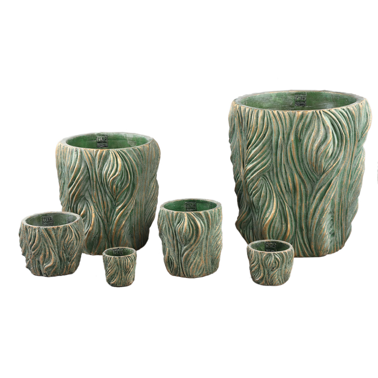 Flower Pot - Round Cement, Wavy Lines, Green, Low, XXL – Alexio | PTMD