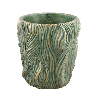 Flower Pot - Round Cement, Wavy Lines, Green, Low, XXL – Alexio | PTMD