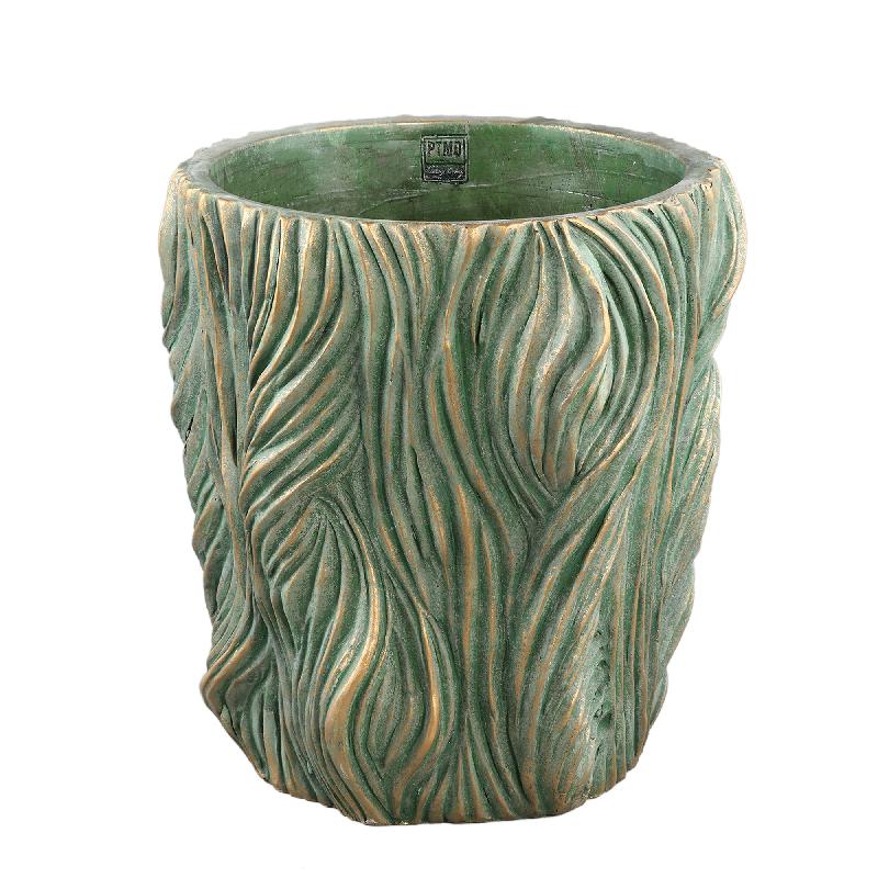Flower Pot - Round Cement, Wavy Lines, Green, Low, XXL – Alexio | PTMD