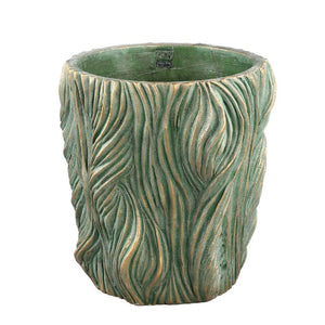 Flower Pot - Round Cement, Wavy Lines, Green, Low, XXL – Alexio | PTMD