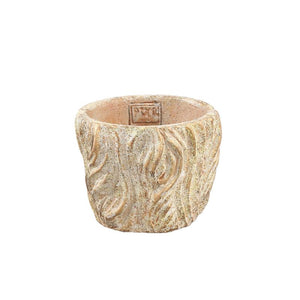 Blumentopf - Runder Zement, Wellenlinien, Creme, Niedrig, S – Alexio | PTMD