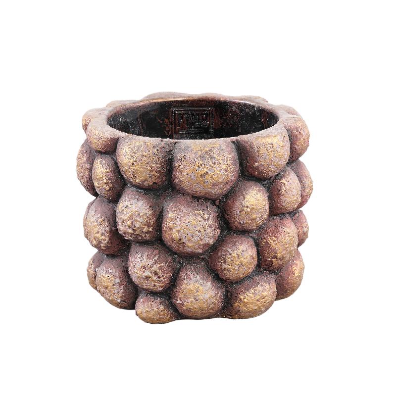 Flowerpot - Round cement, stud pattern, bronze color, M - Gen | PTMD