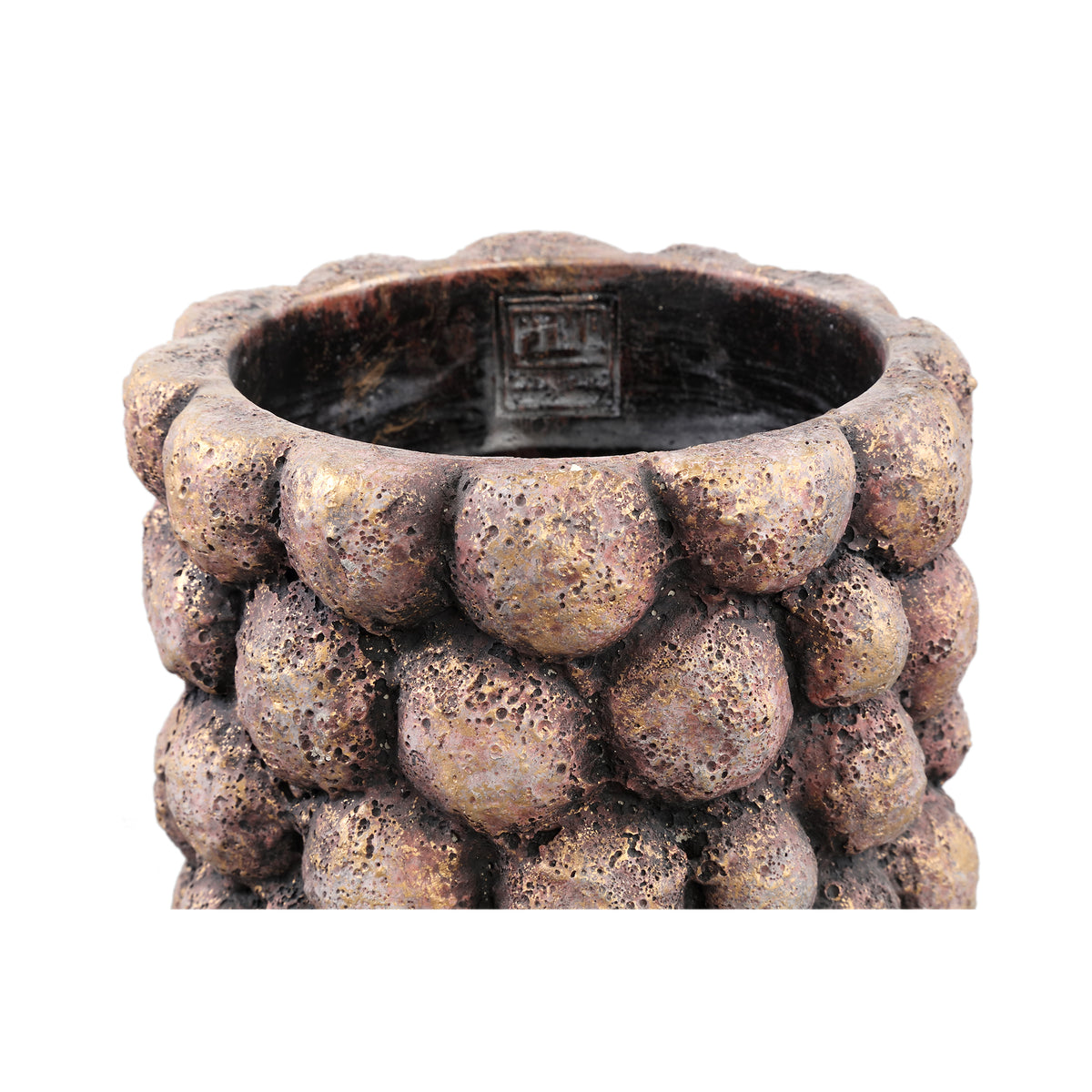 Flower Pot - Round Cement, Nub Pattern, Bronze Color, L – Gen | PTMD