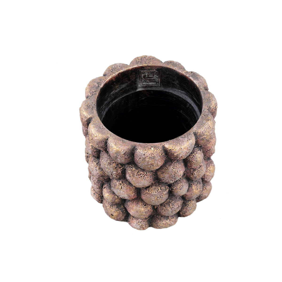 Flower Pot - Round Cement, Nub Pattern, Bronze Color, L – Gen | PTMD
