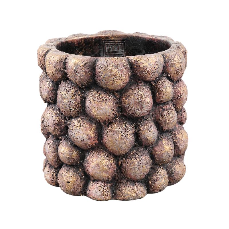 Flower Pot - Round Cement, Nub Pattern, Bronze Color, L – Gen | PTMD