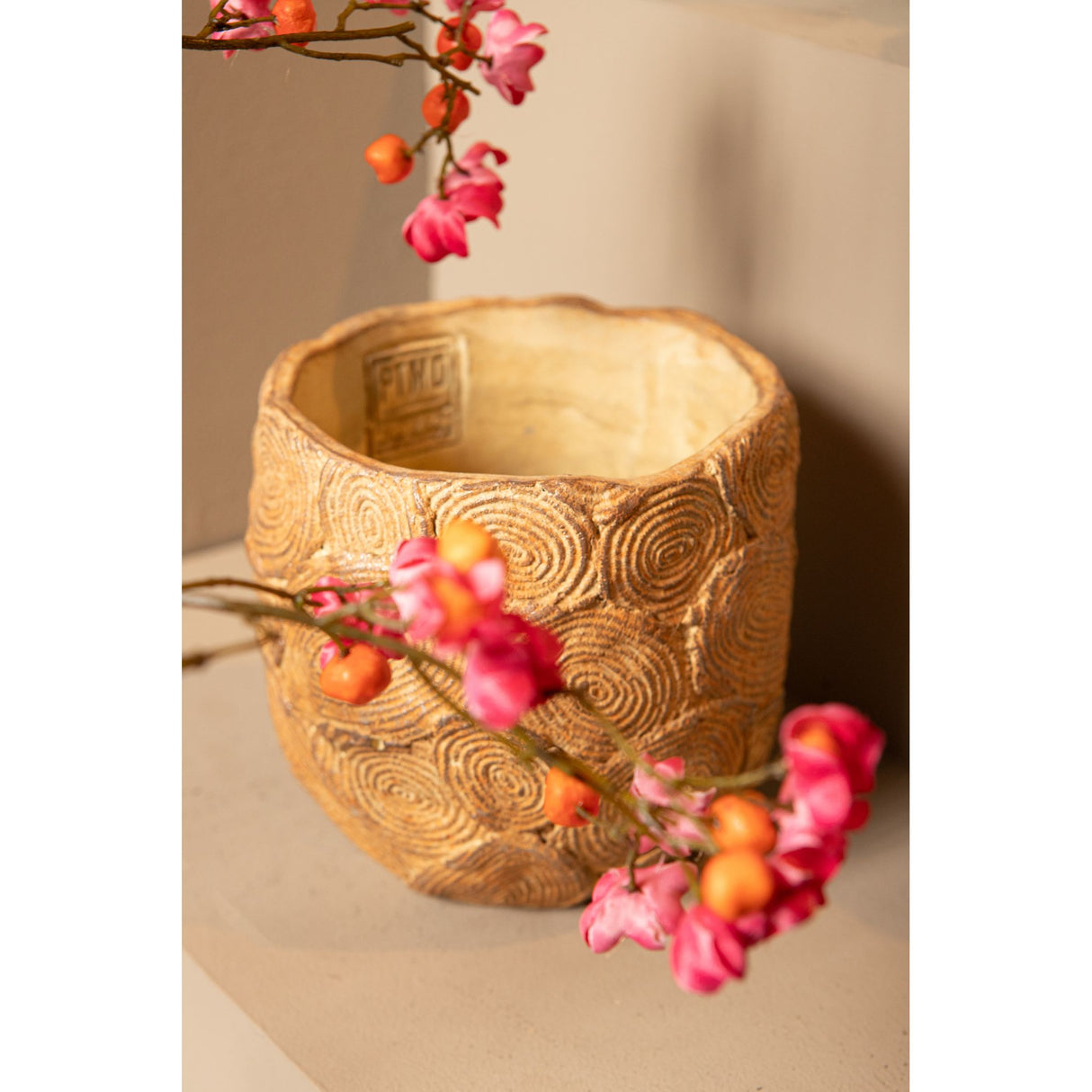 Blumentopf - Runder Zement, Kreismuster, Braun, S – Jaimme | PTMD