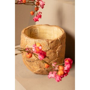 Blumentopf - Runder Zement, Kreismuster, Braun, S – Jaimme | PTMD