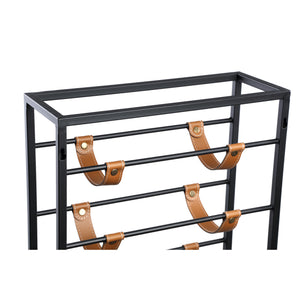 Wine Rack – Iron, Leather Detail, Rectangular, Black, 12 Bottles, Handmade – Kyrann | PTMD