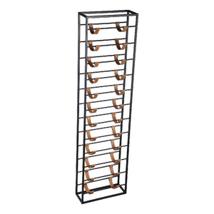 Wine Rack – Iron, Leather Detail, Rectangular, Black, 12 Bottles, Handmade – Kyrann | PTMD