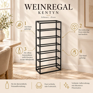 Weinregal – Eisen, rechteckig, schwarz, 6 Flaschen, S – Kentyn | PTMD