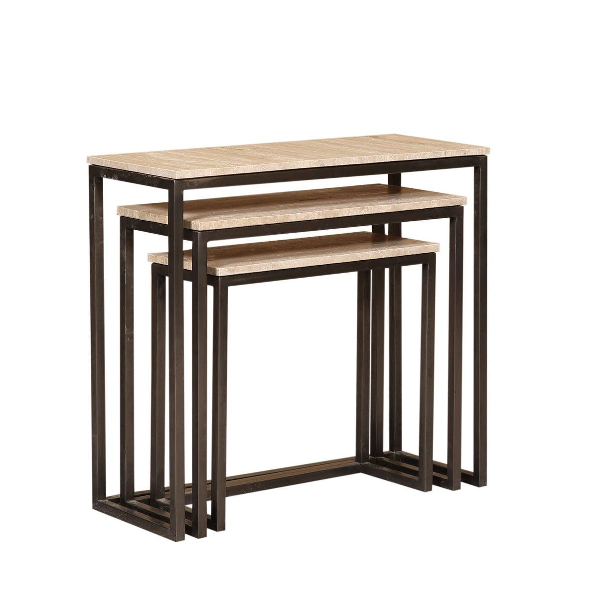 Side Table - Iron, Travertine Marble Top, Rectangular, Black – Zoah | PTMD