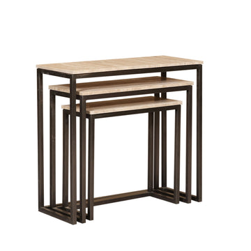 Beistelltisch – Travertin Stein, Rechteckige Form, Stabiles Design, Schwarz – Zoah | PTMD