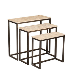 Side Table - Iron, Travertine Marble Top, Rectangular, Black – Zoah | PTMD
