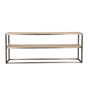 Side Table – Travertine/Marble Stone, Iron Frame, 2 Tiers, Black – Zoah | PTMD