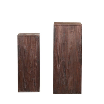 Mango Wood Pillar with Wavy Carving, Handcrafted, Brown Finish – Riko | PTMD