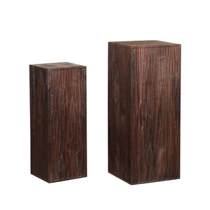 Mango Wood Pillar with Wavy Carving, Handcrafted, Brown Finish – Riko | PTMD