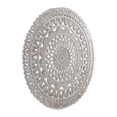 Wandpaneel aus MDF mit runder Form, geschnitzter Struktur und Creme-Finish, L – Farris | PTMD