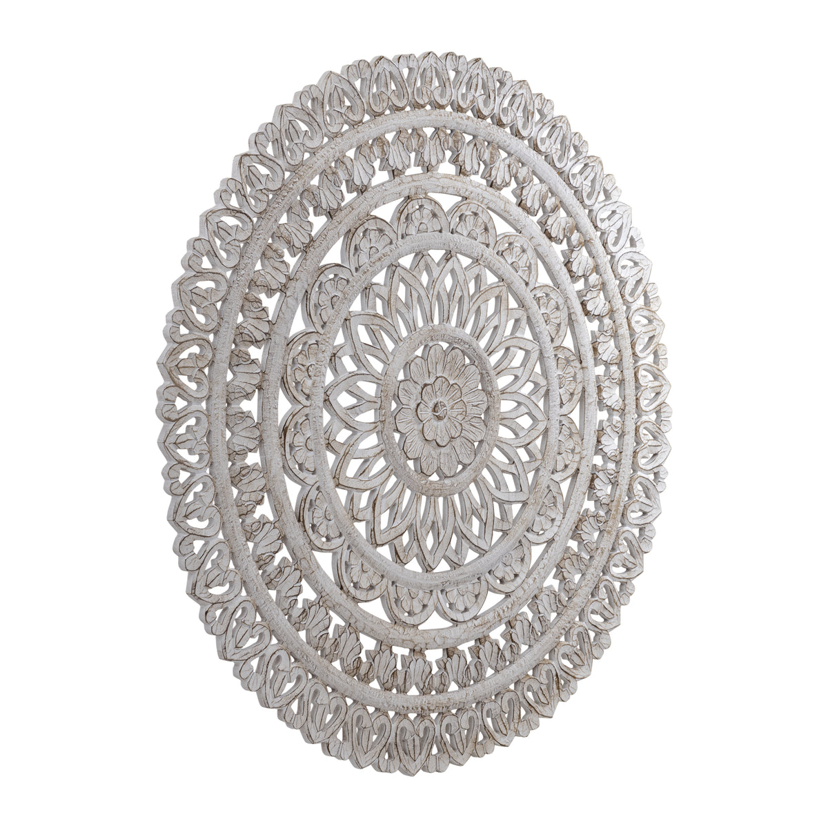 Wandpaneel aus MDF mit runder Form, geschnitzter Struktur und Creme-Finish, L – Farris | PTMD