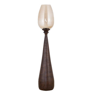 Hurricane Lamp – Brown Mango Wood Base, Hurricane Glass Insert, Hand-crafted Finish, L – Midi | PTMD