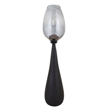 Hurricane Lamp – Black Mango Wood Base, Smoked Glass Insert, Handcrafted Finish, L – Midi | PTMD