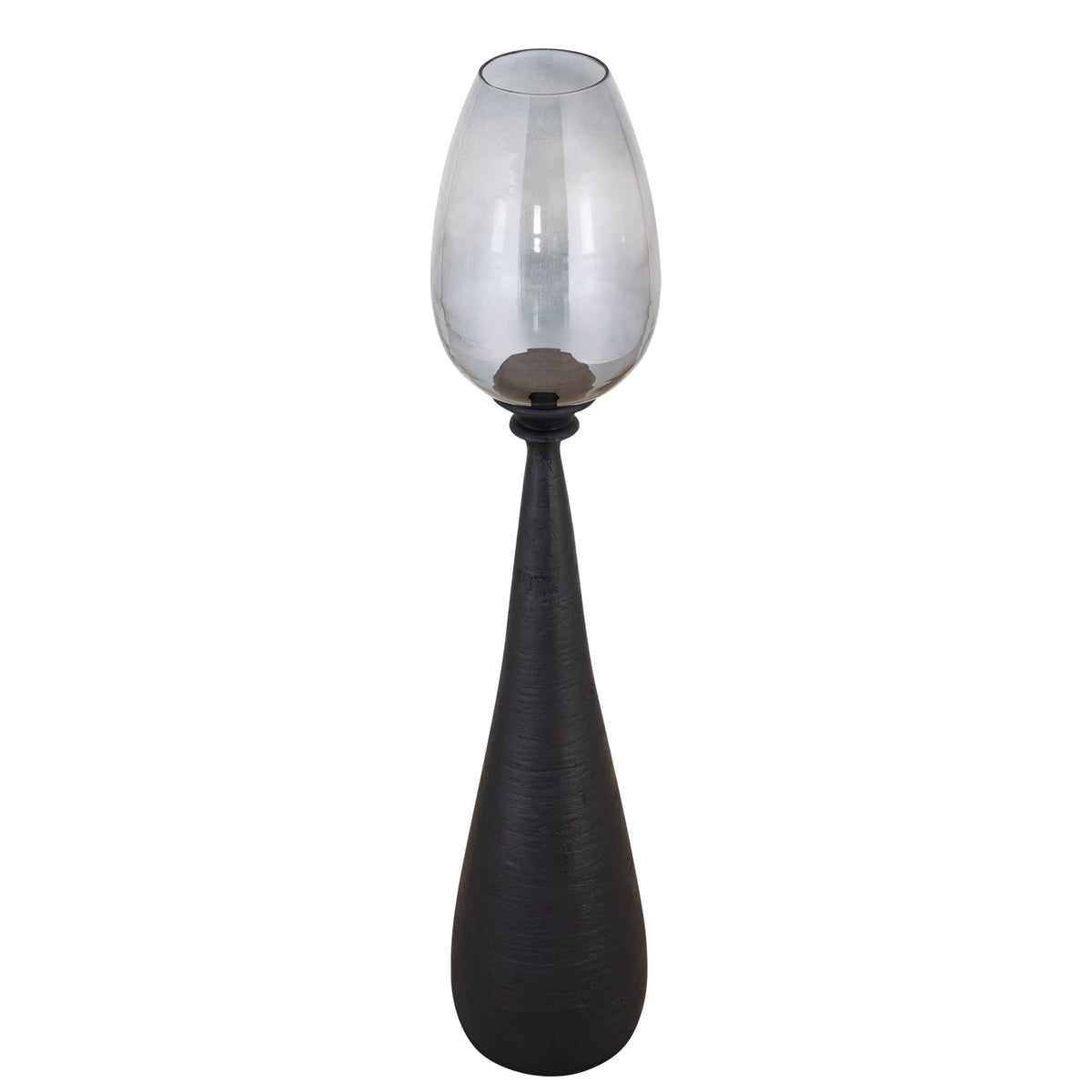 Hurricane Lamp – Black Mango Wood Base, Smoked Glass Insert, Handcrafted Finish, L – Midi | PTMD