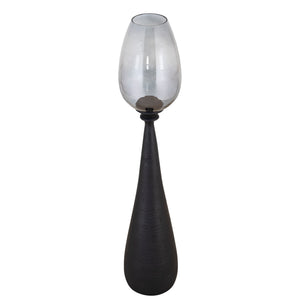 Hurricane Lamp – Black Mango Wood Base, Smoked Glass Insert, Handcrafted Finish, L – Midi | PTMD