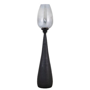 Hurricane Lamp – Black Mango Wood Base, Smoked Glass Insert, Handcrafted Finish, L – Midi | PTMD