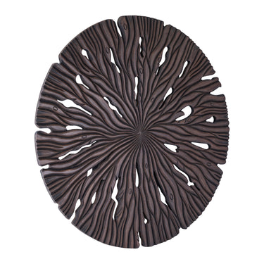 Wandpaneel aus MDF mit runder Form, wellenförmiger Schnitzstruktur und Braun-Finish, L – Bonte | PTMD