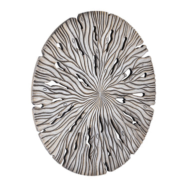 Wandpaneel aus MDF mit runder Form, wellenförmiger Schnitzstruktur und Creme-Finish, L – Bonte | PTMD