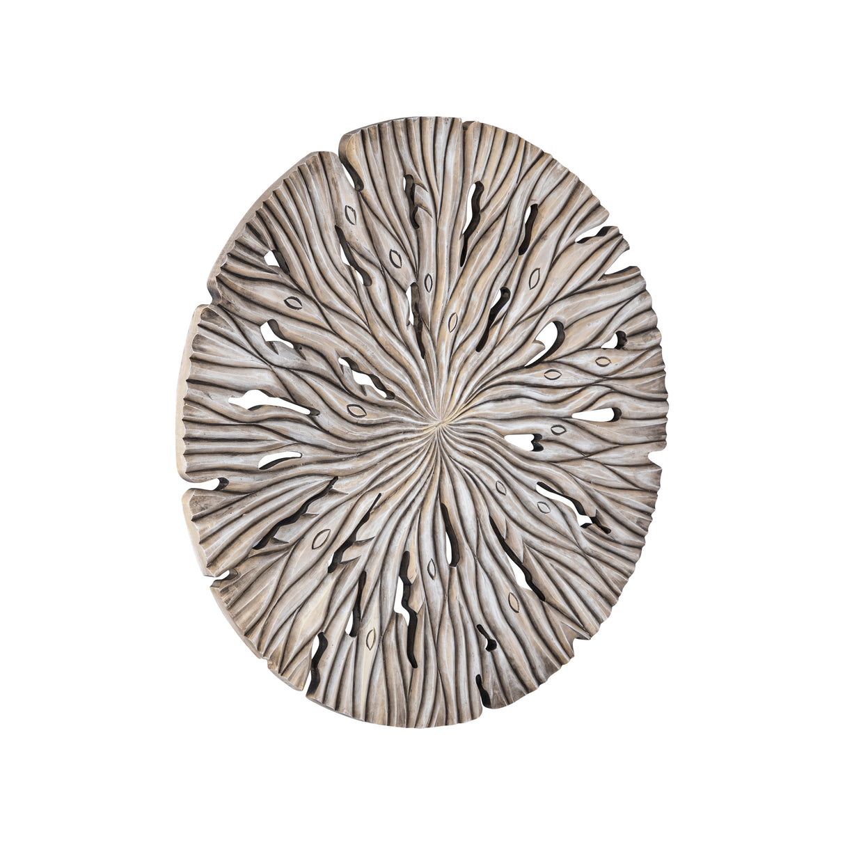 Wandpaneel aus MDF mit runder Form, wellenförmiger Schnitzstruktur und Creme-Finish, S – Bonte | PTMD