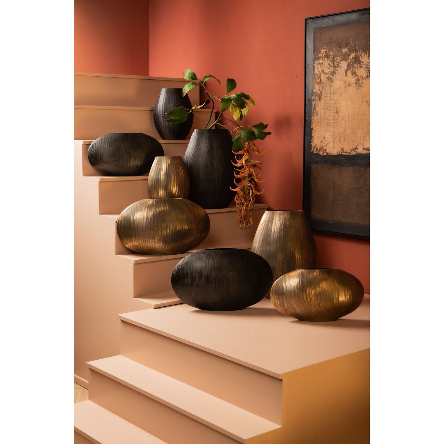 Pot - aluminum sheet, ribbed, oval, low, handmade, antique gold, L – Jowad | PTMD