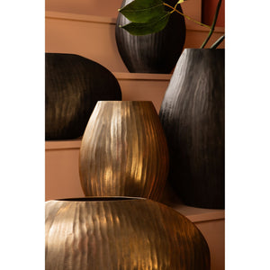 Pot - aluminum sheet, ribbed, oval, low, handmade, antique gold, L – Jowad | PTMD
