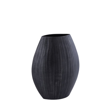 Topf – Geripptes Design, Ovale Form, Aluminium Material, Grau, Hoch, S – Jowad | PTMD