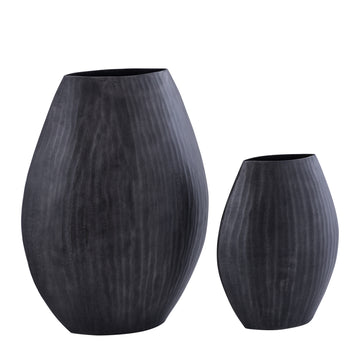 Topf – Geripptes Design, Ovale Form, Aluminium Material, Grau, Hoch, S – Jowad | PTMD