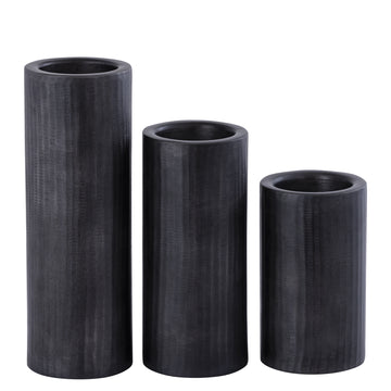 Kerzenständer – Geripptes Design, Zylindrische Form, Aluminium Material, Grau, M  – Jowad | PTMD