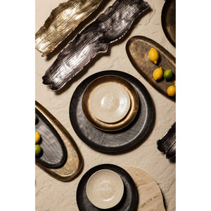 Schale – Geripptes Design, Ovale Form, Aluminium Material, Grau, L – Jowad | PTMD