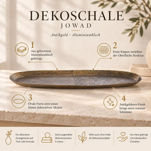 Schale – Geripptes Design, Ovale Form, Aluminium Material, Gold, L – Jowad | PTMD