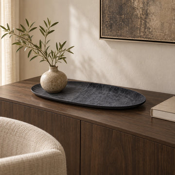 Schale – Geripptes Design, Ovale Form, Aluminium Material, Grau, S – Jowad | PTMD