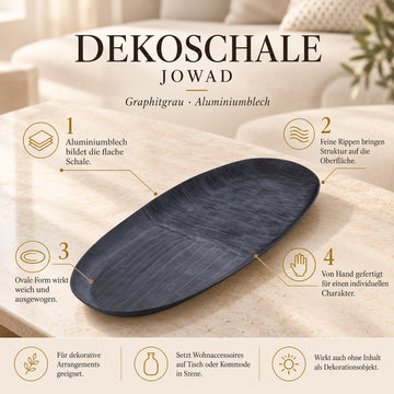 Schale – Geripptes Design, Ovale Form, Aluminium Material, Grau, S – Jowad | PTMD